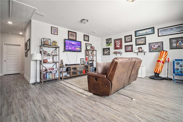 24341 Alydar Loop, Daphne, AL 36526 - living area with attic access, wood finished floors, baseboards, and recessed lighting