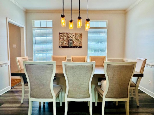 2200 Orourke Dr, Mobile, AL 36695 - dining space featuring dark wood-style floors, baseboards, and crown molding