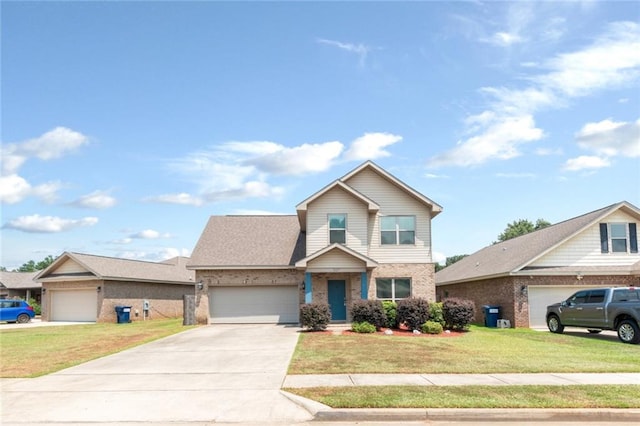 view of front of home with a front lawn and a garage