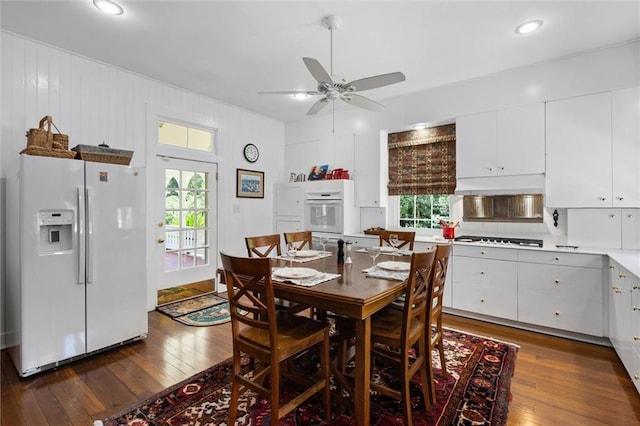 26 Julia St S, Mobile, AL 36604 - dining room with dark wood finished floors, ceiling fan, and recessed lighting