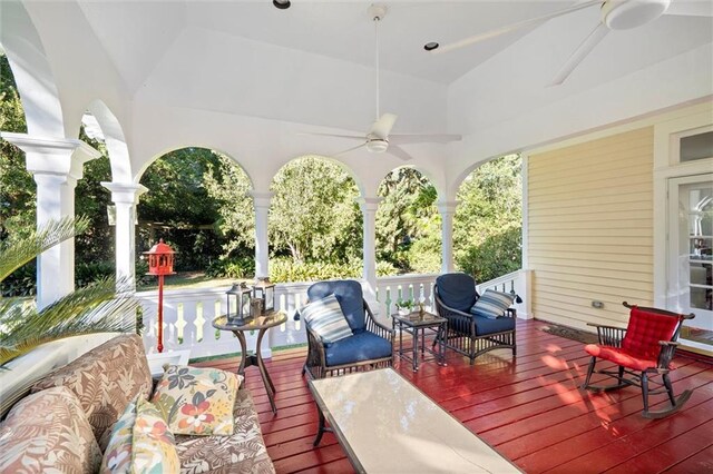 26 Julia St S, Mobile, AL 36604 - wooden terrace featuring ceiling fan and an outdoor hangout area