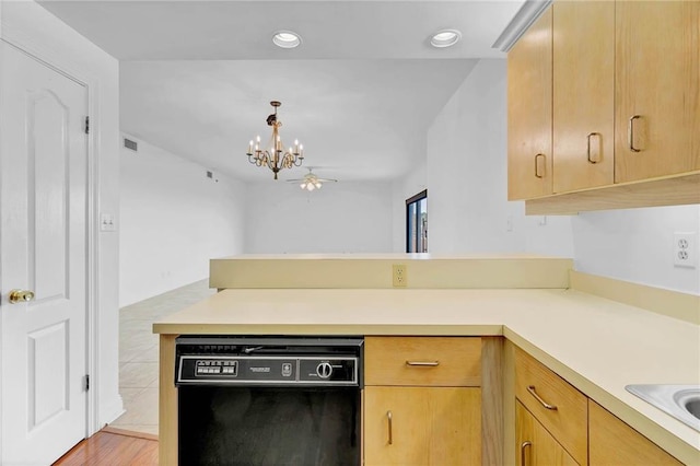 100 Tower Dr Unit 704, Daphne, AL 36526 - kitchen with dishwasher, a peninsula, light countertops, a chandelier, and recessed lighting