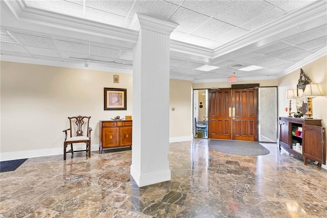 100 Tower Dr Unit 704, Daphne, AL 36526 - foyer entrance featuring marble tiled floors, decorative columns, and crown molding