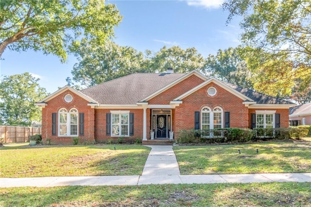 ranch-style house with a front lawn