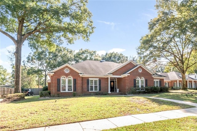 ranch-style home featuring a front lawn