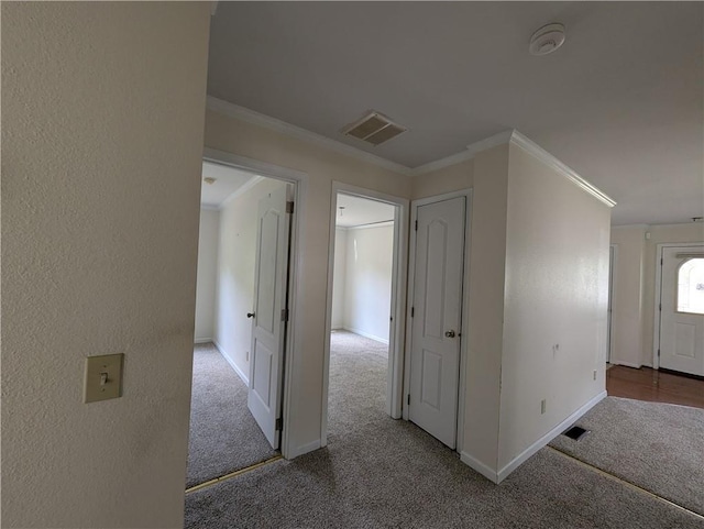 6960 March Pointe Ct, Theodore, AL 36582 - corridor with carpet, crown molding, and a textured wall