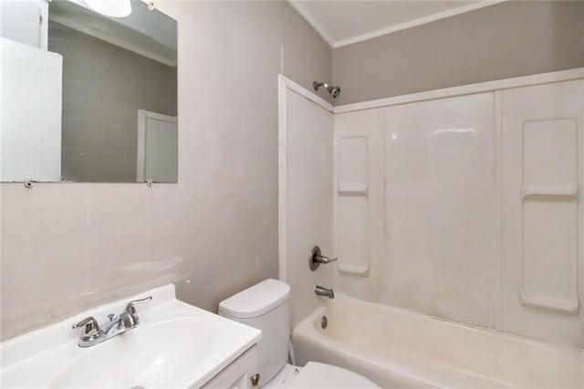 6451 Barker Dr S, Mobile, AL 36608 - full bathroom with toilet, shower / bath combination, vanity, and ornamental molding