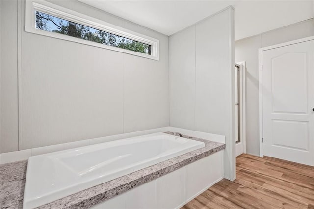 bathroom featuring hardwood / wood-style floors and a bathing tub