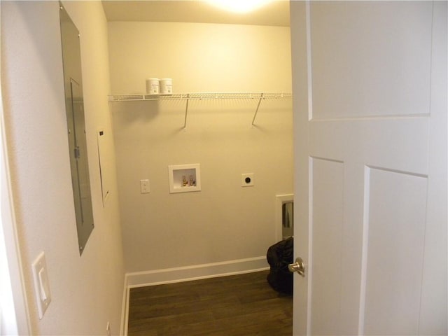 laundry room with hookup for an electric dryer, washer hookup, and dark hardwood / wood-style flooring