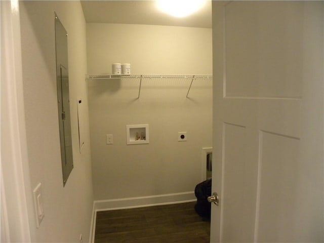 laundry area with electric dryer hookup, dark wood-type flooring, and hookup for a washing machine