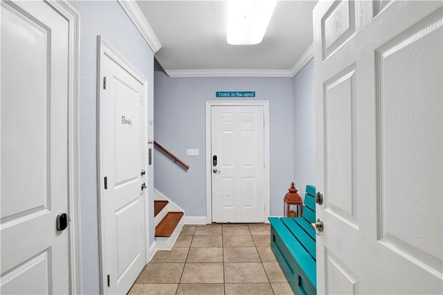 tiled entrance foyer with ornamental molding