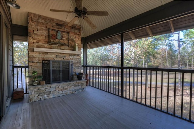 wooden terrace with ceiling fan