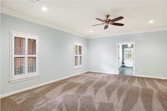 5555 Briarfield Ln, Mobile, AL 36693 - unfurnished room with a ceiling fan, crown molding, carpet, and recessed lighting