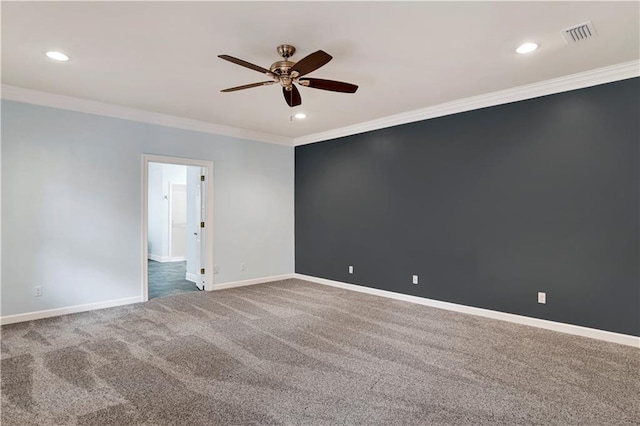 5555 Briarfield Ln, Mobile, AL 36693 - carpeted empty room featuring ceiling fan, crown molding, and recessed lighting