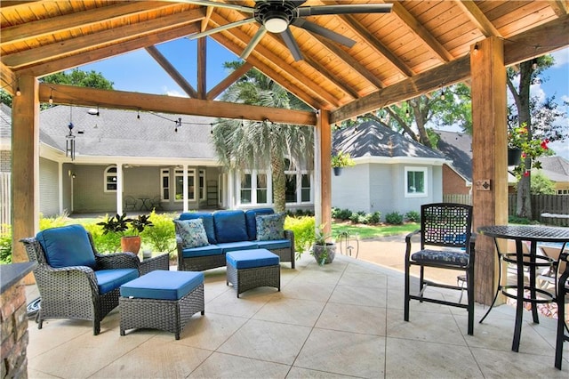 5555 Briarfield Ln, Mobile, AL 36693 - view of patio / terrace with a gazebo, outdoor lounge area, and a ceiling fan