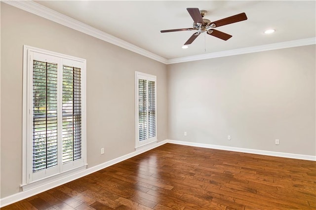 5555 Briarfield Ln, Mobile, AL 36693 - unfurnished room featuring ornamental molding, dark wood finished floors, a ceiling fan, and recessed lighting
