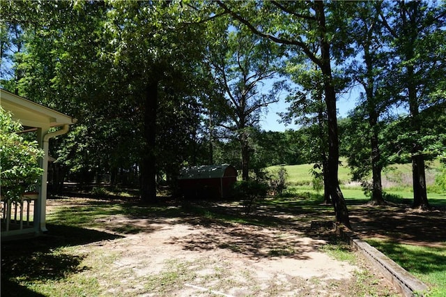 view of yard featuring an outbuilding and a shed