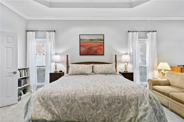 bedroom featuring carpet and ornamental molding