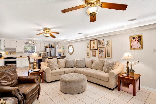 living room with light tile patterned floors