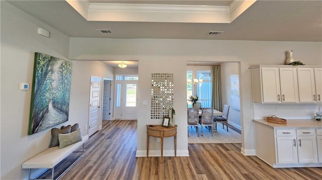 2295 Nadine Ln, Mobile, AL 36695 - foyer entrance with a raised ceiling, crown molding, and wood finished floors