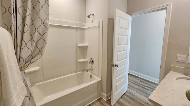 2295 Nadine Ln, Mobile, AL 36695 - bathroom featuring wood finished floors, shower / bath combo, and vanity