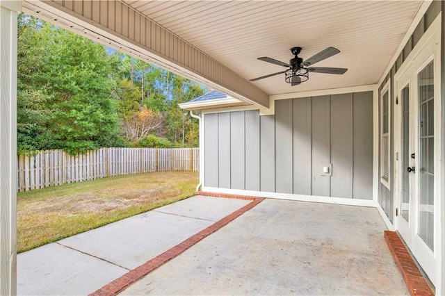 view of patio / terrace featuring ceiling fan