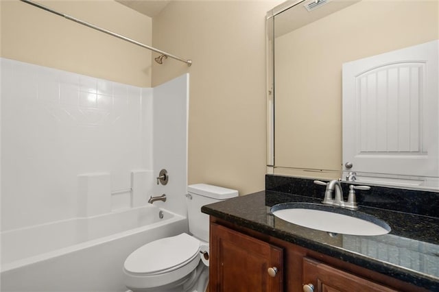 full bathroom with toilet, shower / washtub combination, and vanity