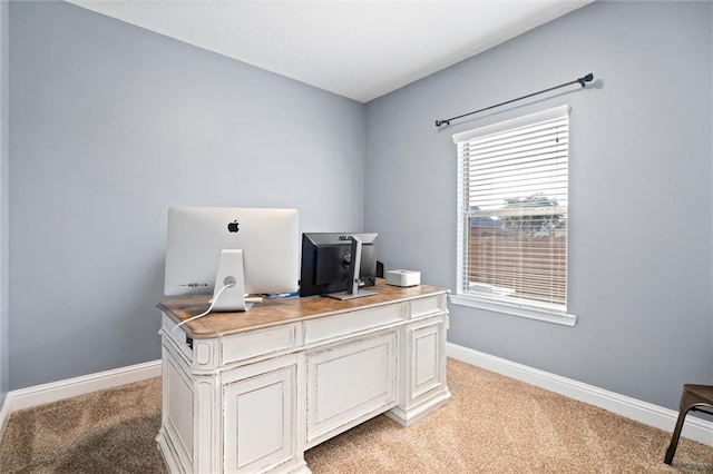 home office featuring light colored carpet