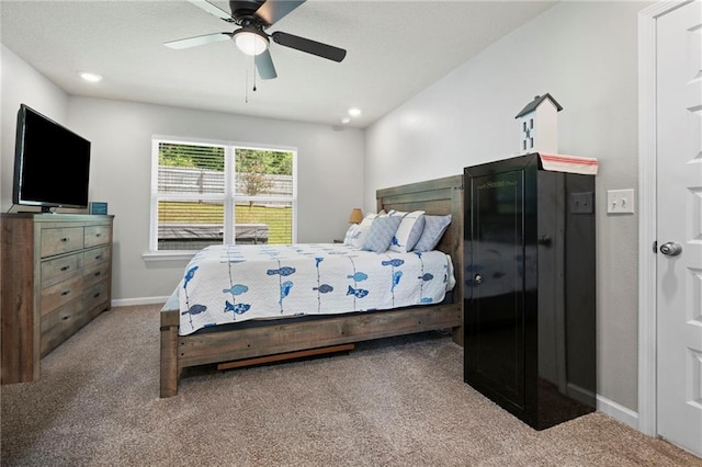 2526 Windmere Dr E, Semmes, AL 36575 - carpeted bedroom with baseboards, a ceiling fan, and recessed lighting
