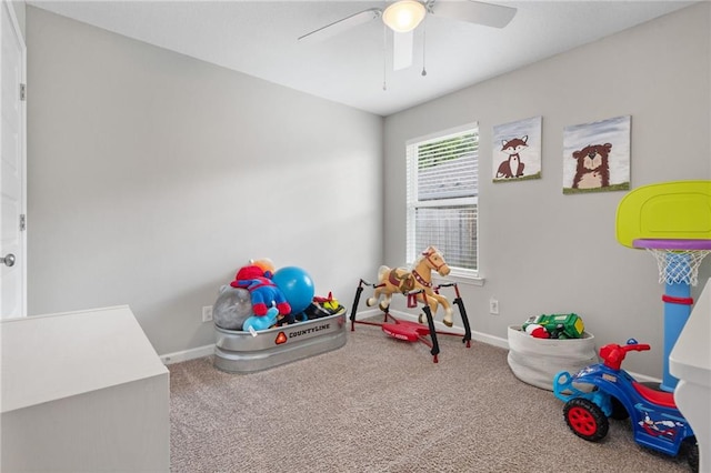 2526 Windmere Dr E, Semmes, AL 36575 - recreation room featuring carpet flooring, a ceiling fan, and baseboards