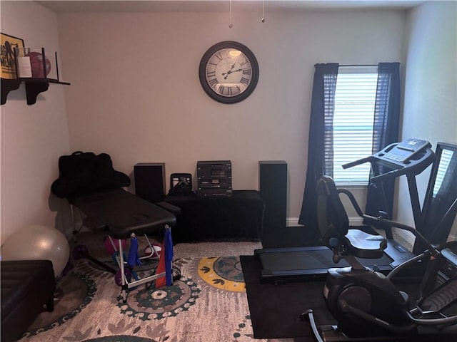workout area featuring carpet