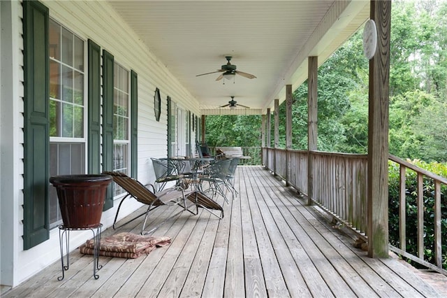 wooden terrace with ceiling fan