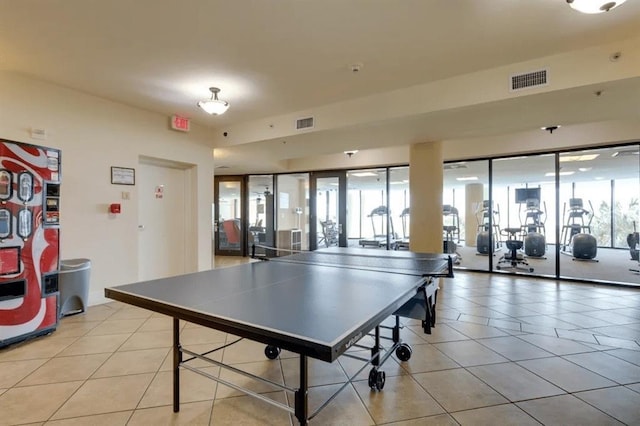 rec room with light tile patterned flooring and visible vents