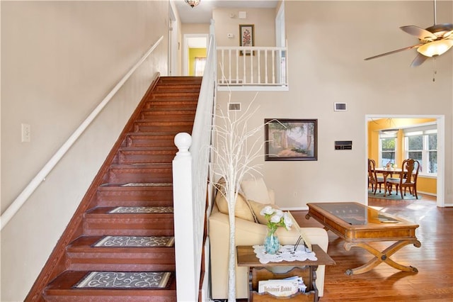 2805 Brookside Dr, Mobile, AL 36693 - stairway with hardwood / wood-style floors and ceiling fan