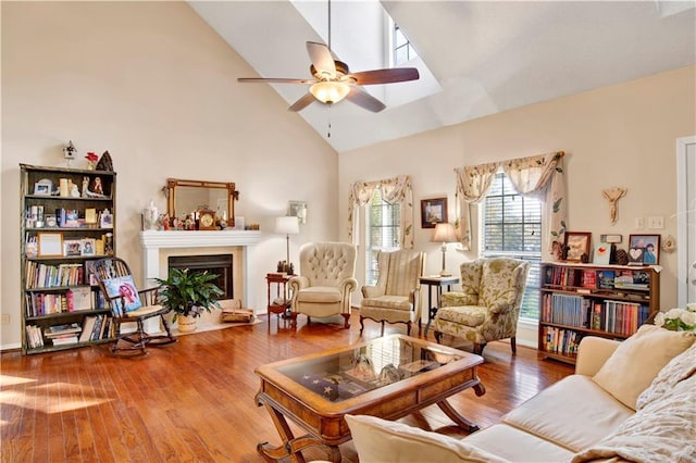 2805 Brookside Dr, Mobile, AL 36693 - living room with ceiling fan, hardwood / wood-style floors, and high vaulted ceiling