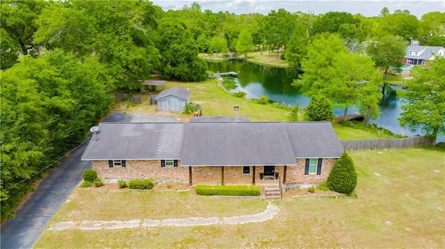 aerial view with a water view