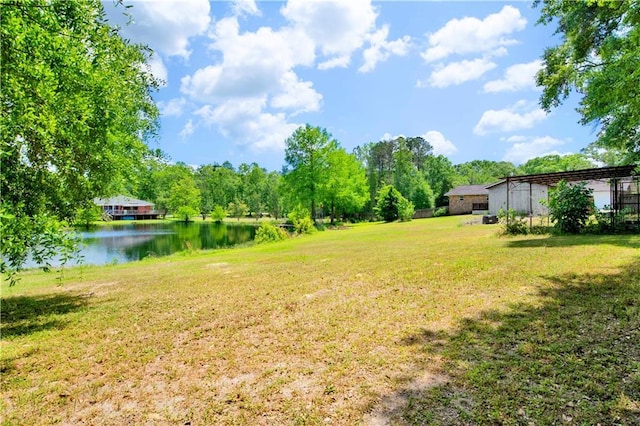 view of yard with a water view