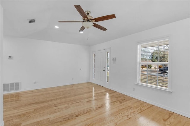 interior space featuring ceiling fan and light hardwood / wood-style flooring