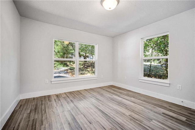 spare room with light wood-type flooring, plenty of natural light, and baseboards