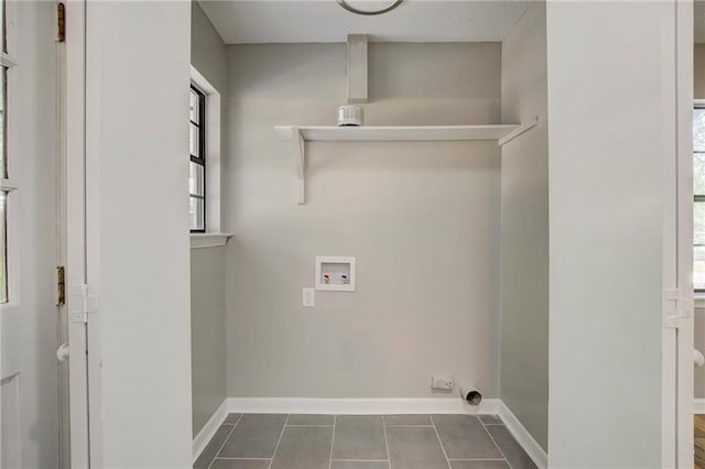 1112 Druid Dr, Mobile, AL 36618 - clothes washing area featuring washer hookup, dark tile patterned flooring, plenty of natural light, and baseboards