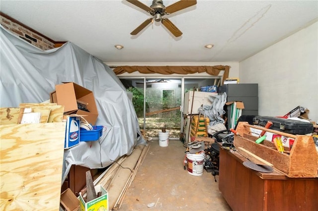 storage room featuring ceiling fan
