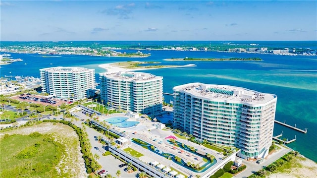 drone / aerial view featuring a water view