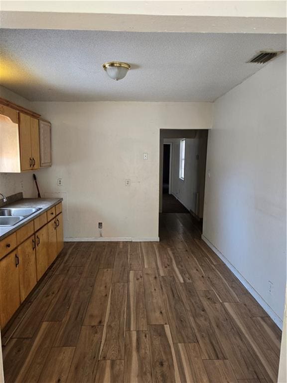 724 Half Ave, Mobile, AL 36610 - kitchen with visible vents, a textured ceiling, a sink, and dark wood finished floors