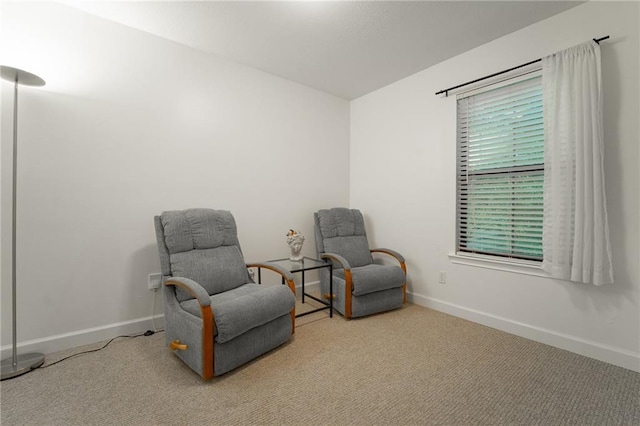 sitting room with light colored carpet