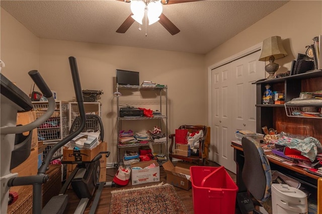 629 Spring Lake Dr W, Mobile, AL 36695 - home office with ceiling fan, wood finished floors, and a textured ceiling