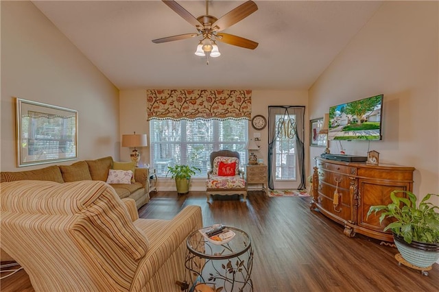 629 Spring Lake Dr W, Mobile, AL 36695 - living area featuring vaulted ceiling, a ceiling fan, and wood finished floors