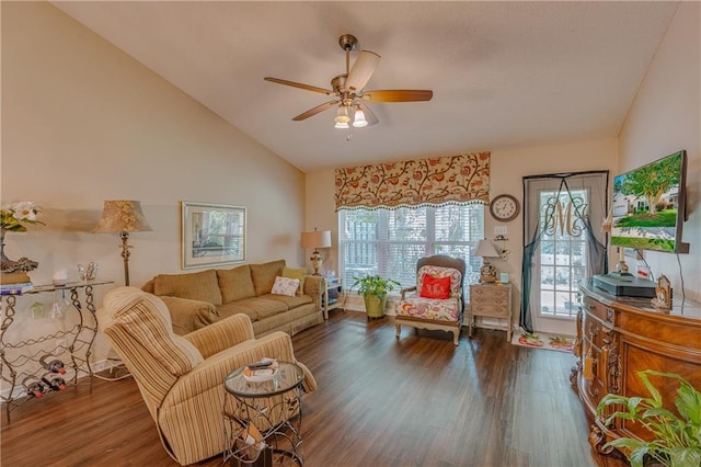 629 Spring Lake Dr W, Mobile, AL 36695 - living area with ceiling fan, wood finished floors, and high vaulted ceiling