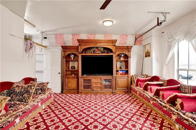 living room featuring ceiling fan