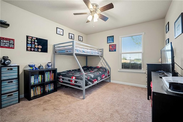 bedroom featuring carpet and ceiling fan