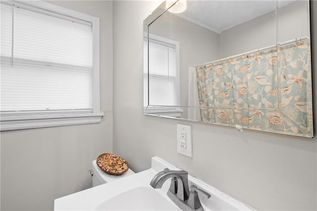 full bathroom with toilet, plenty of natural light, and a sink